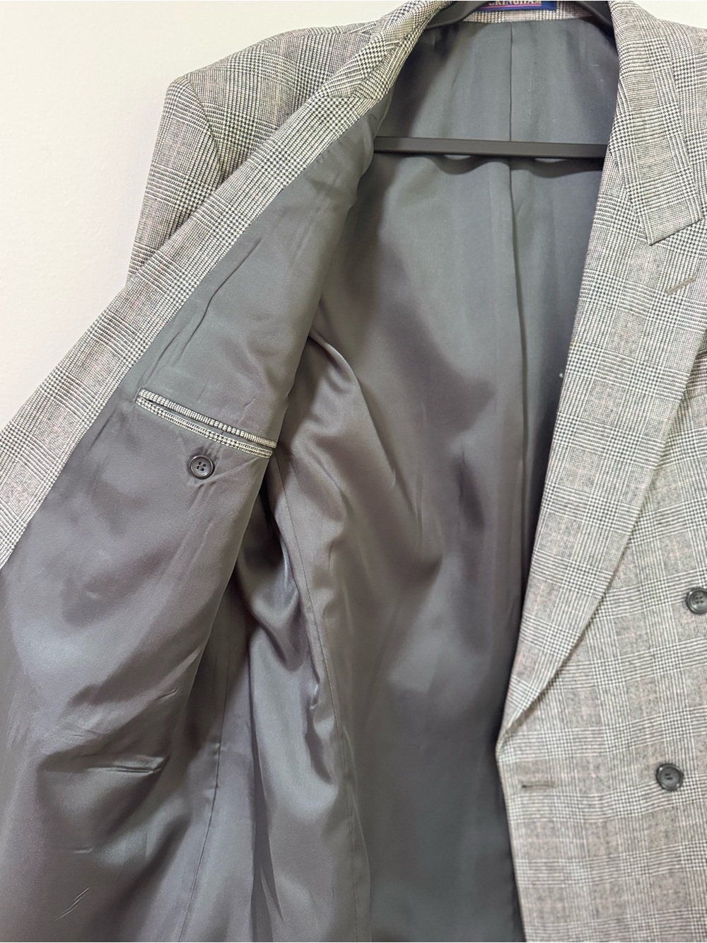 Vintage 93s Buckingham EssEss Samsung Wool Glen Plaid Double Breasted Blazer 40B - Picture 6 of 10